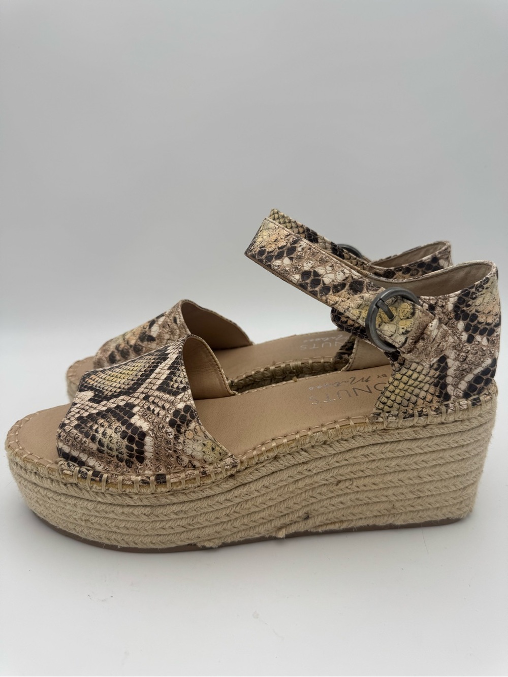 Coconuts by Matisse Snake-Print Espadrille Platform Wedges in Beige